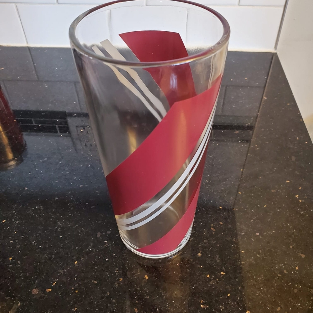 COPY - 1940s Vintage Glass Cocktail Shaker - Burgundy and Gray Barbers Pole